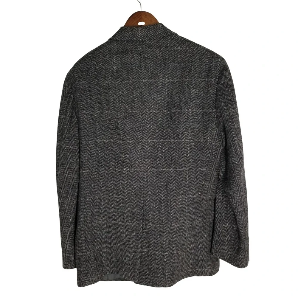 Palm Beach Vintage Mens Wool‎ Herringbone Windowpane Sport Coat Blazer Grey 44R